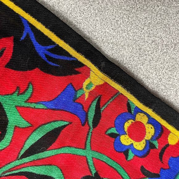 Vtg 80s Ginnie Johansen Floral Scarf Red Blue Tulip Rectangle Colorful Woven * - Picture 5 of 10